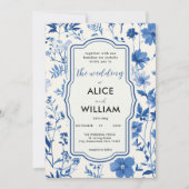 QR-Code Rustic Blue Wildblume Hochzeit Einladung (Vorderseite)