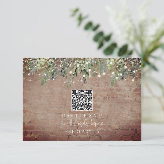 QR Code Rustic Brick Botanical Wedding RSVP (Stehend Vorderseite)