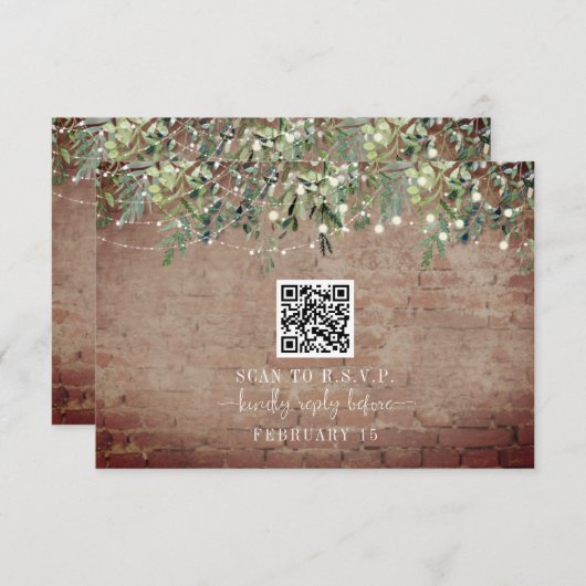 QR Code Rustic Brick Botanical Wedding RSVP (Vorne/Hinten)