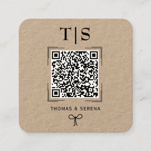 QR Code Rustic Kraft (editierbar) Budget Wedding Quadratische Visitenkarte (Vorderseite)