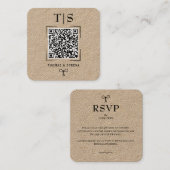 QR Code Rustic Kraft (editierbar) Budget Wedding Quadratische Visitenkarte (Vorne/Hinten)