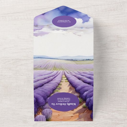 QR Code Rustic Lavender Wedding All In One Einladung (Außenbereich)