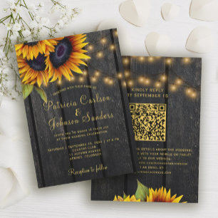 QR code rustic sunflower all in one wedding Einladung