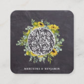 QR Code Rustic Sunflower Eukalyptus Wedite Invite Begleitkarte (Vorderseite)