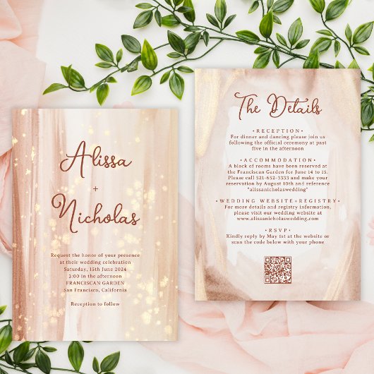 QR Code Rustic Terracotta Gold Wasserfarbenhochzei Einladung