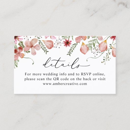 QR Code Rustic Wedding Details Enclosure Card Visitenkarte (Vorderseite)