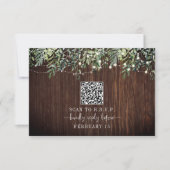 QR Code Rustic Wood Botanical Wedding RSVP Karte (Vorderseite)