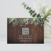 QR Code Rustic Wood Botanical Wedding RSVP Karte (Stehend Vorderseite)
