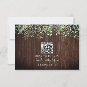 QR Code Rustic Wood Botanical Wedding RSVP Karte