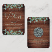 QR Code Rustic Wood Eukalyptus Wedding Einladung (Vorne/Hinten)