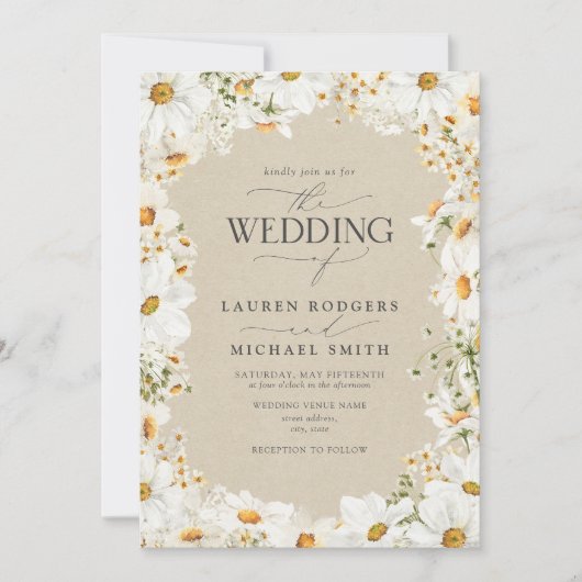 QR-Code Rustikale Aquarellfarben Daisy-Blume Hochz Einladung (Vorderseite)