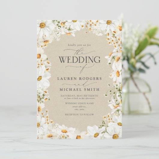 QR-Code Rustikale Aquarellfarben Daisy-Blume Hochz Einladung (Stehend Vorderseite)