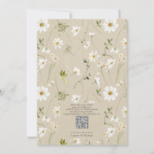 QR-Code Rustikale Aquarellfarben Daisy-Blume Hochz Einladung (Rückseite)