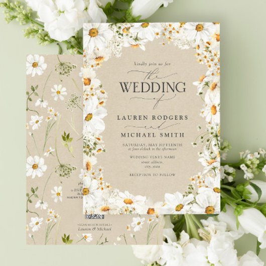 QR-Code Rustikale Aquarellfarben Daisy-Blume Hochz Einladung