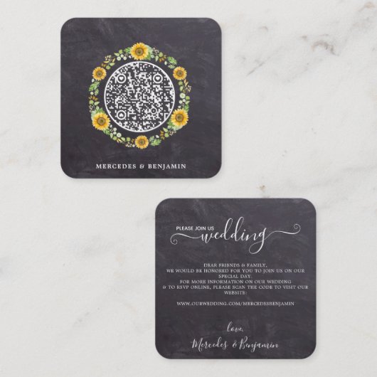 QR Code Rustikale einfache Sonnenblumenhochzeit Ei Begleitkarte (Vorne/Hinten)