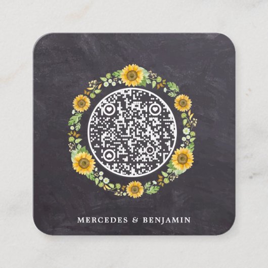 QR Code Rustikale einfache Sonnenblumenhochzeit Ei Begleitkarte (Vorderseite)