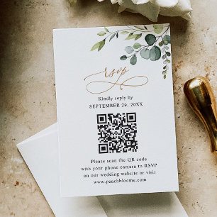 QR Code Rustikale Eukalyptus Greenerity Gold Weddi RSVP Karte