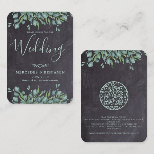 QR Code Rustikale Eukalyptus-Hochzeit Einladung (Vorne/Hinten)