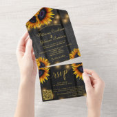 QR-Code rustikale Goldblume Stallenholz Hochzeit All In One Einladung (Abreißen)