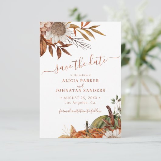 QR-Code rustikale Hochzeit der Terracotta Save The Date (Stehend Vorderseite)