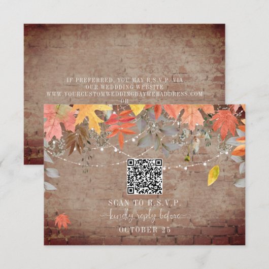 QR-Code Rustikale Hochzeit im Herbst RSVP Karte (Vorne/Hinten)