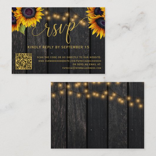 QR-Code rustikale Sonnenblume Elegante Hochzeit UA Begleitkarte (Vorne/Hinten)