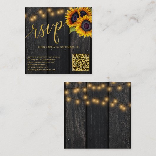 QR-Code rustikale Sonnenblumen Haushalt Hochzeit R Begleitkarte (Vorne/Hinten)