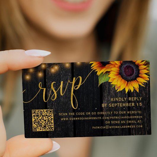 QR-Code rustikale Sonnenblumenschick Hochzeit RSVP Begleitkarte