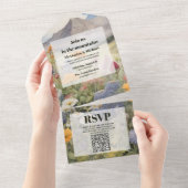 QR Code Rustikaler Bergwald Evergreen Hochzeit All In One Einladung (Abreißen)