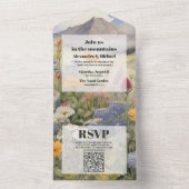 QR Code Rustikaler Bergwald Evergreen Hochzeit All In One Einladung (Innen Boden)