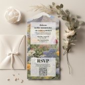 QR Code Rustikaler Bergwald Evergreen Hochzeit All In One Einladung