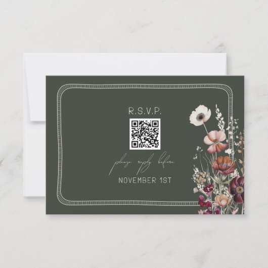 QR-Code Rustikales Anemone florale Green Wedding R RSVP Karte (Vorderseite)