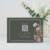 QR-Code Rustikales Anemone florale Green Wedding R RSVP Karte (Stehend Vorderseite)