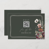 QR-Code Rustikales Anemone florale Green Wedding R RSVP Karte (Vorne/Hinten)