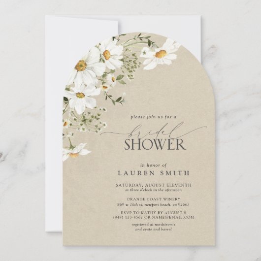 QR-Code Rustikales Aquarell-Daisy-Brautparty Einladung (Vorderseite)