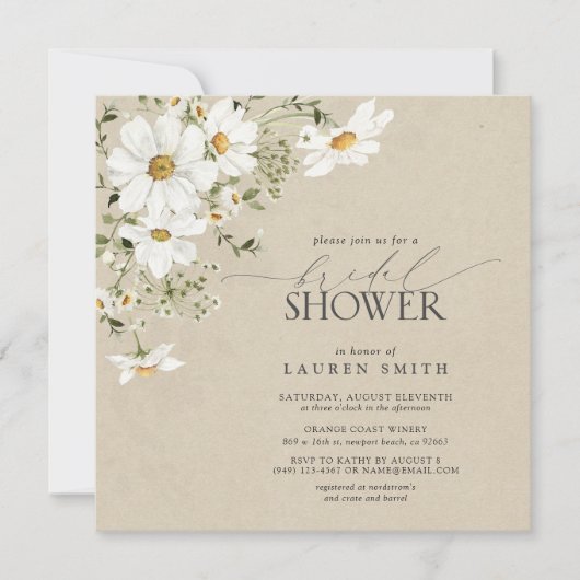 QR-Code Rustikales Aquarell-Daisy-Brautparty Einladung (Vorderseite)