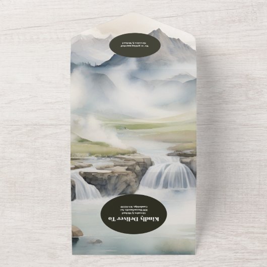 QR Code Rustikales Gebirgswasser Boho Hochzeit All In One Einladung (Außenbereich)