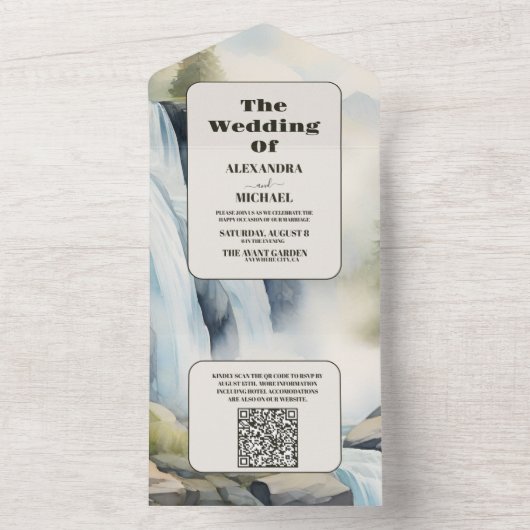 QR Code Rustikales Gebirgswasser Boho Hochzeit All In One Einladung (Innen Boden)