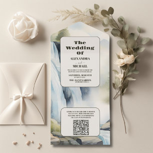 QR Code Rustikales Gebirgswasser Boho Hochzeit All In One Einladung