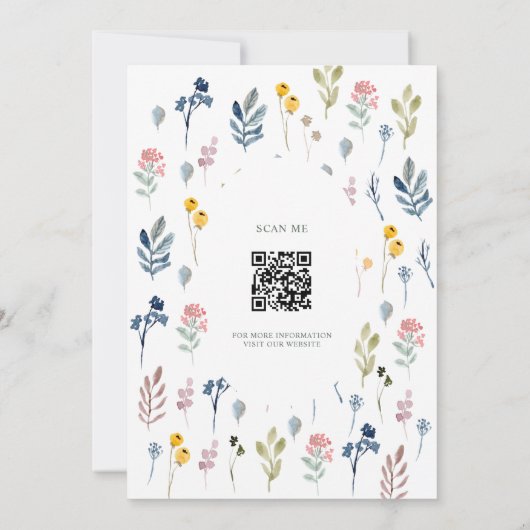 QR Code Rustische Wildblume Moderne Hochzeit Einladung (Rückseite)