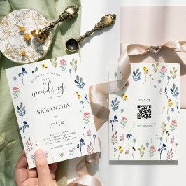 QR Code Rustische Wildblume Moderne Hochzeit Einladung