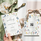 QR Code Rustische Wildblume Moderne Hochzeit Einladung