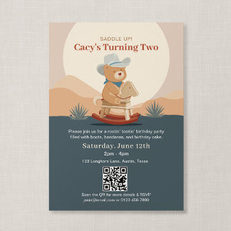 QR-Code Saddle Up Teddy Bear Cowboy Geburtstag Einladung