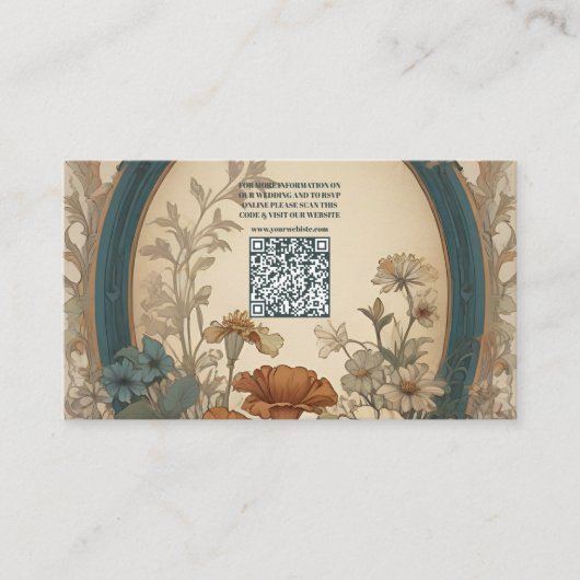 QR Code Sage Green Art Nouveau Alphonse Wedding Begleitkarte (Vorderseite)