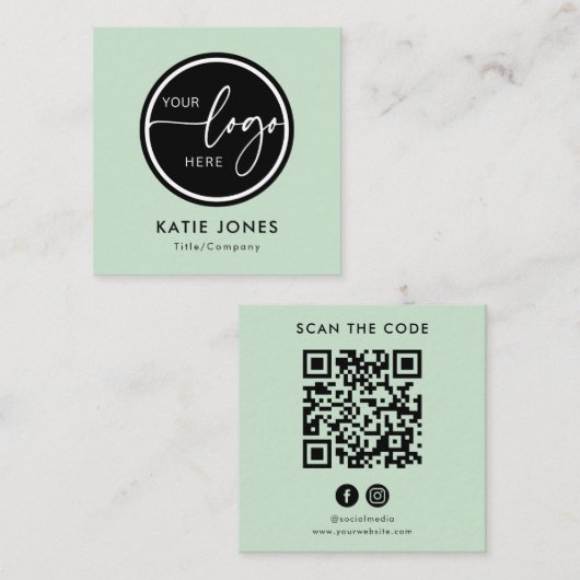 QR-Code Sage Green Benutzerdefiniertes Logo Code s Quadratische Visitenkarte (Vorne/Hinten)