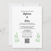 QR Code Sage Green Blätter Black Script Hochzeit Einladung (Vorderseite)