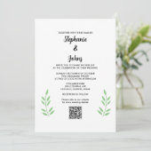 QR Code Sage Green Blätter Black Script Hochzeit Einladung (Stehend Vorderseite)