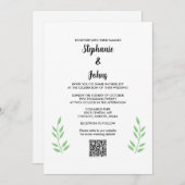 QR Code Sage Green Blätter Black Script Hochzeit Einladung (Vorne/Hinten)