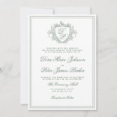 QR code sage green crest monogram wedding Einladung (Vorderseite)