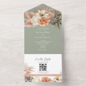 QR Code Sage Green Floral Wedding All In One Einladung (Innen Boden)